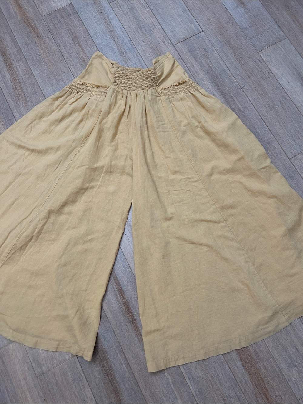 Free People Linen Blend Wide-Leg Pull-On Pants in Mustard Yellow size XS